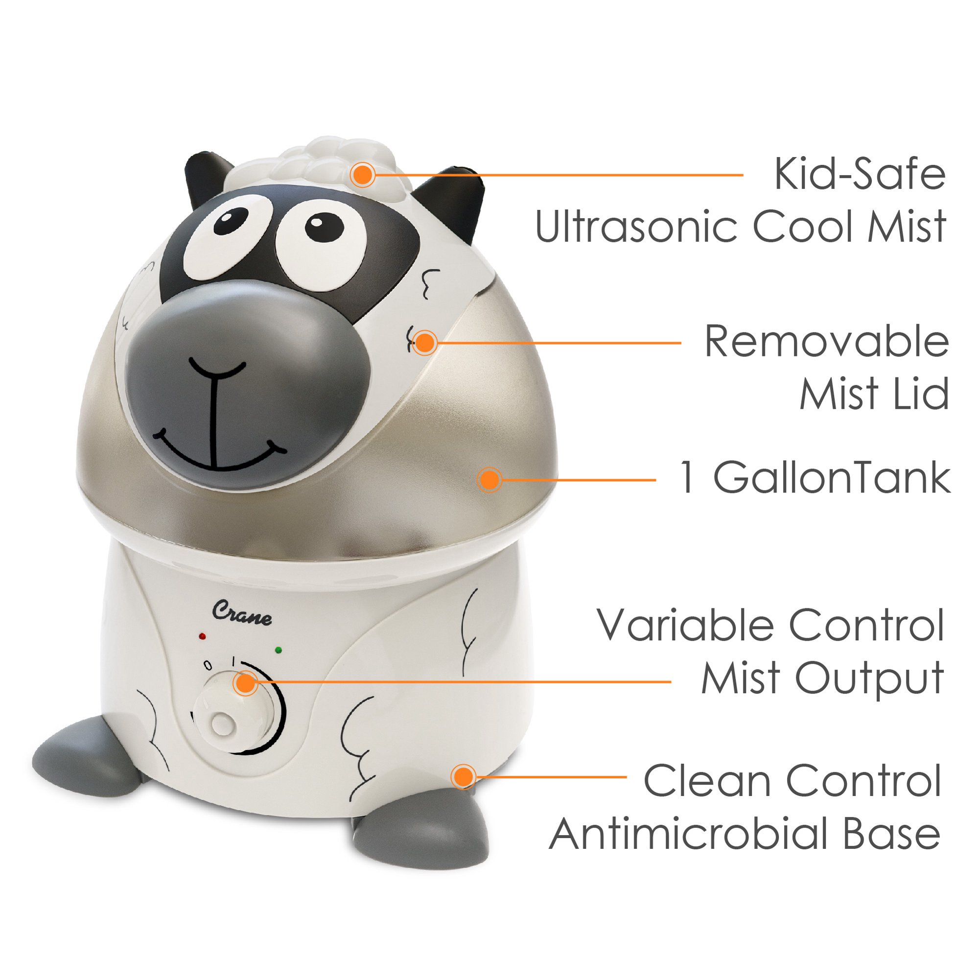 Crane Adorable Ultrasonic Cool Mist Humidifier for Kids. 1 Gallon. 500 Sq. Ft. Coverage. Sheep