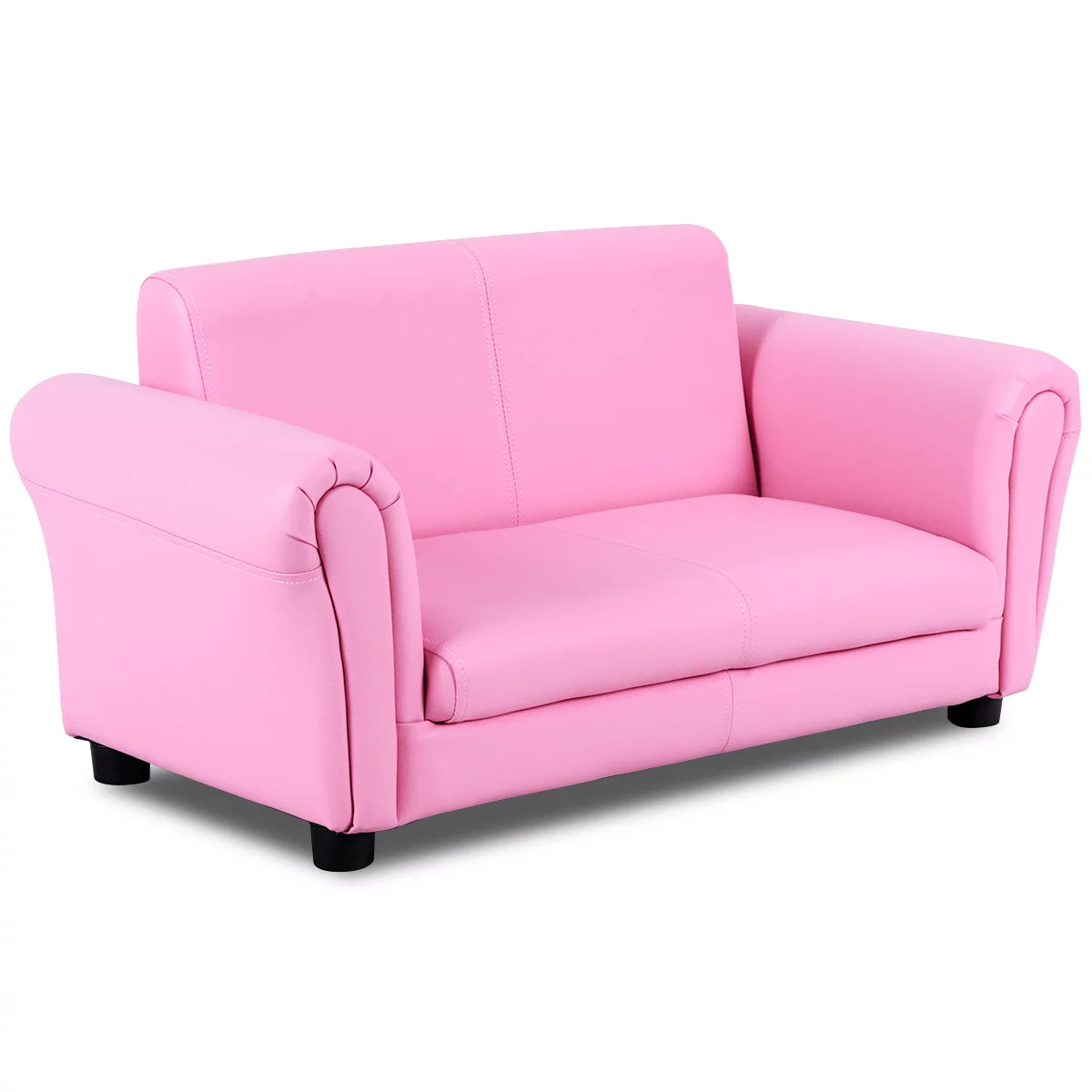 Costway Pink Kid-s Sofa Armrest Chair Couch Lounge with Ottoman