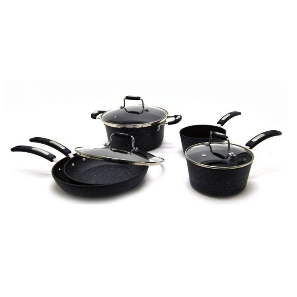 Starfrit The Rock 8 Piece Cookware Set with Bakelite Handles. Black