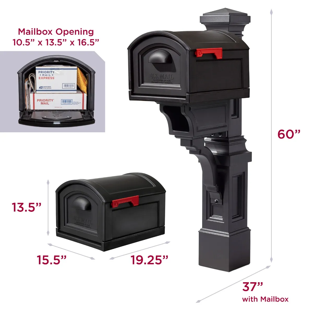 Step2 Atherton Onyx Black Mail Post & XL Black Mailbox