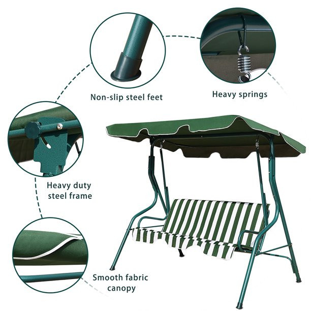 Sugift Outdoor Swing Canopy Patio Swing Chair 3 Person Canopy Hammock