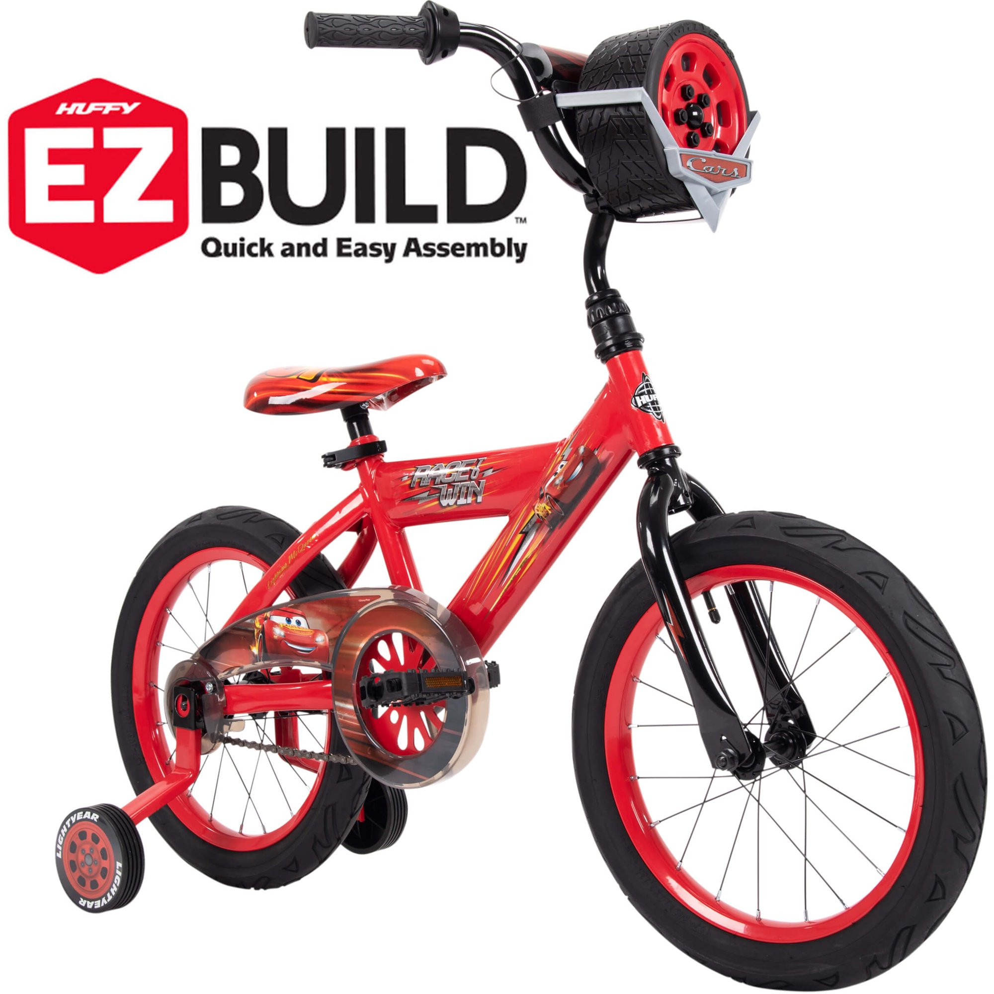 Huffy 16-Inch Disney Pixar Cars Lightning McQueen EZ Build Kids Bike with Sounds. Red