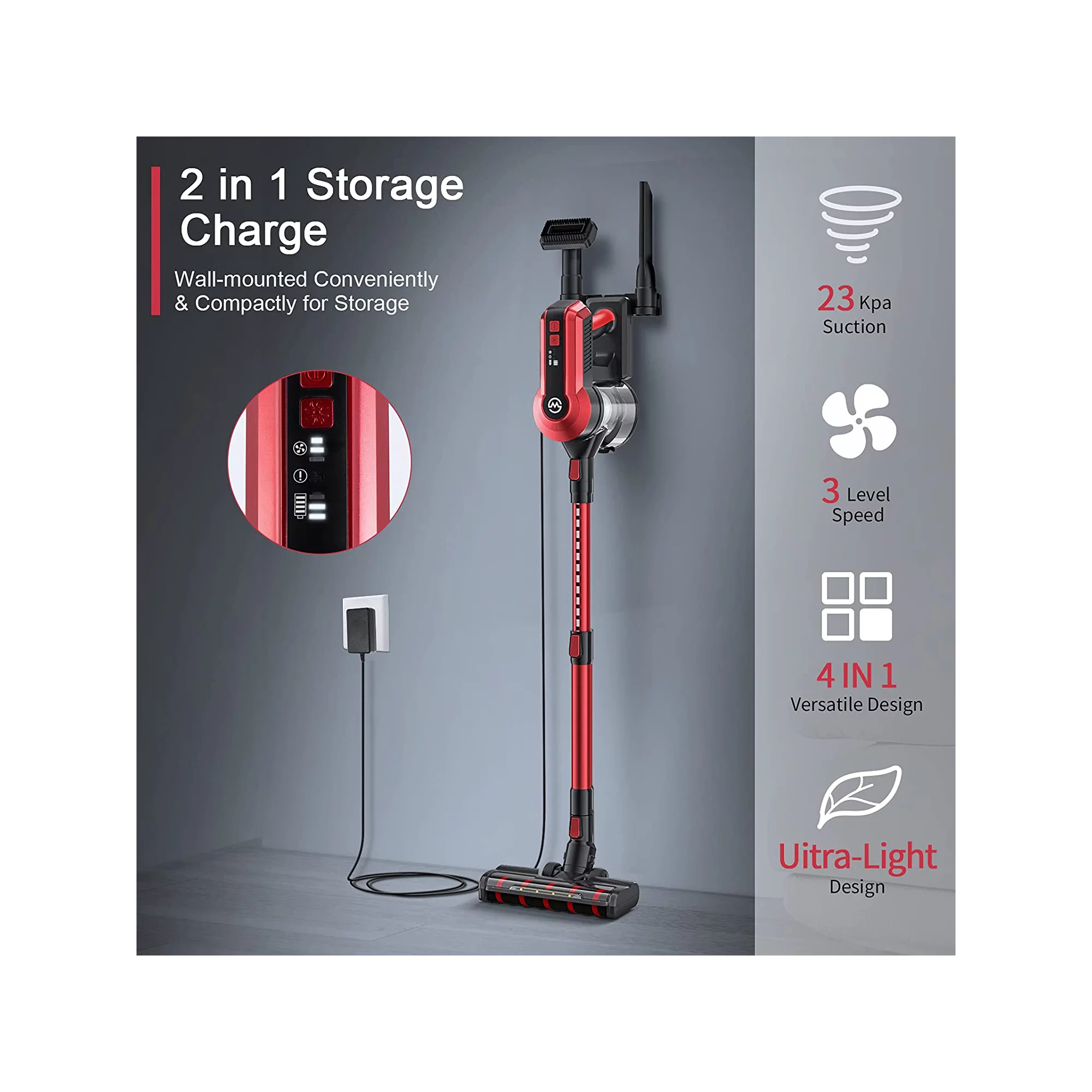 Moosoo Cordless Vacuum Cleaner Lightweight 4-in-1. K23