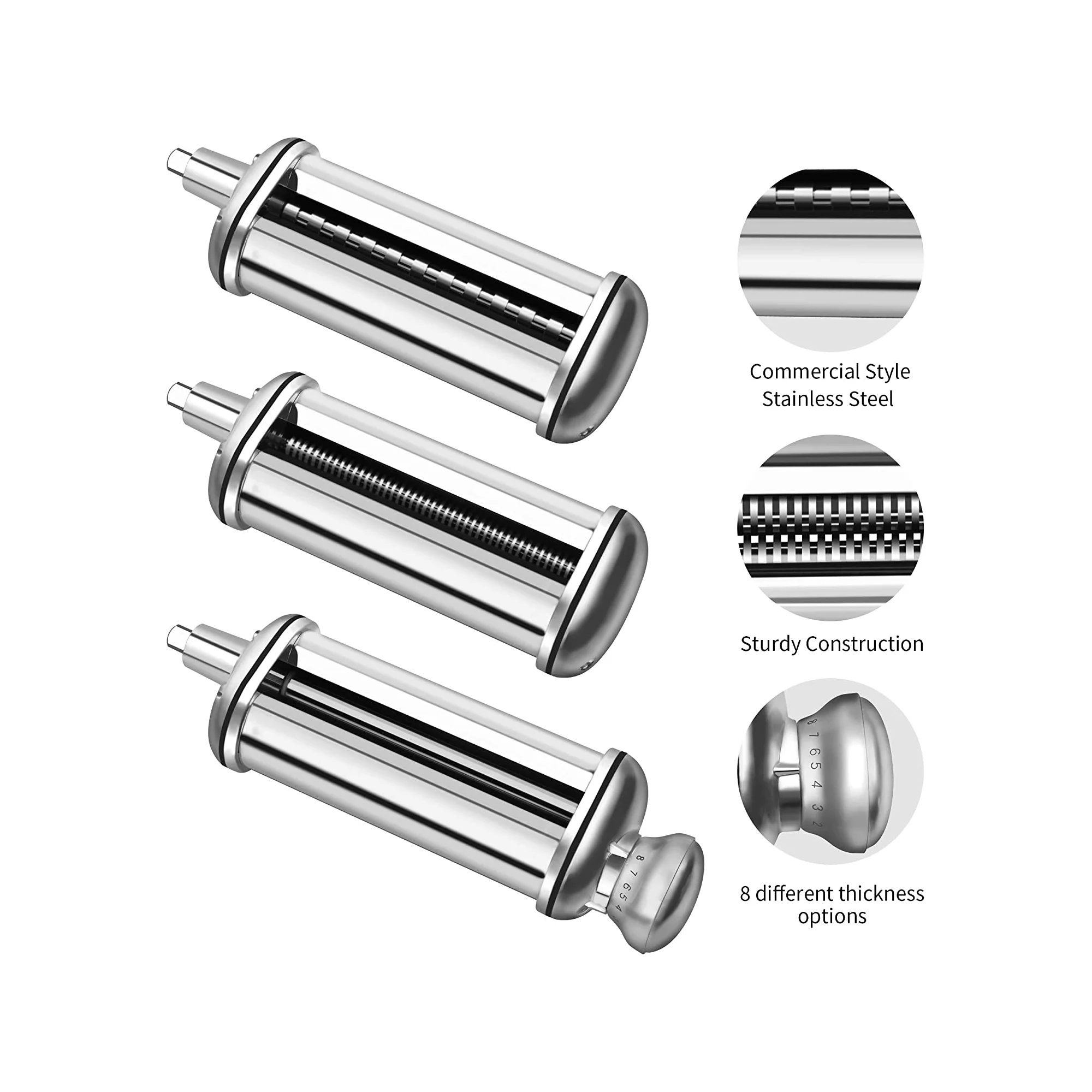 Kenome Pasta Roller Attachments Set for All KitchenAid Stand Mixer. 3-Piece Pasta Cutter Accessories Set