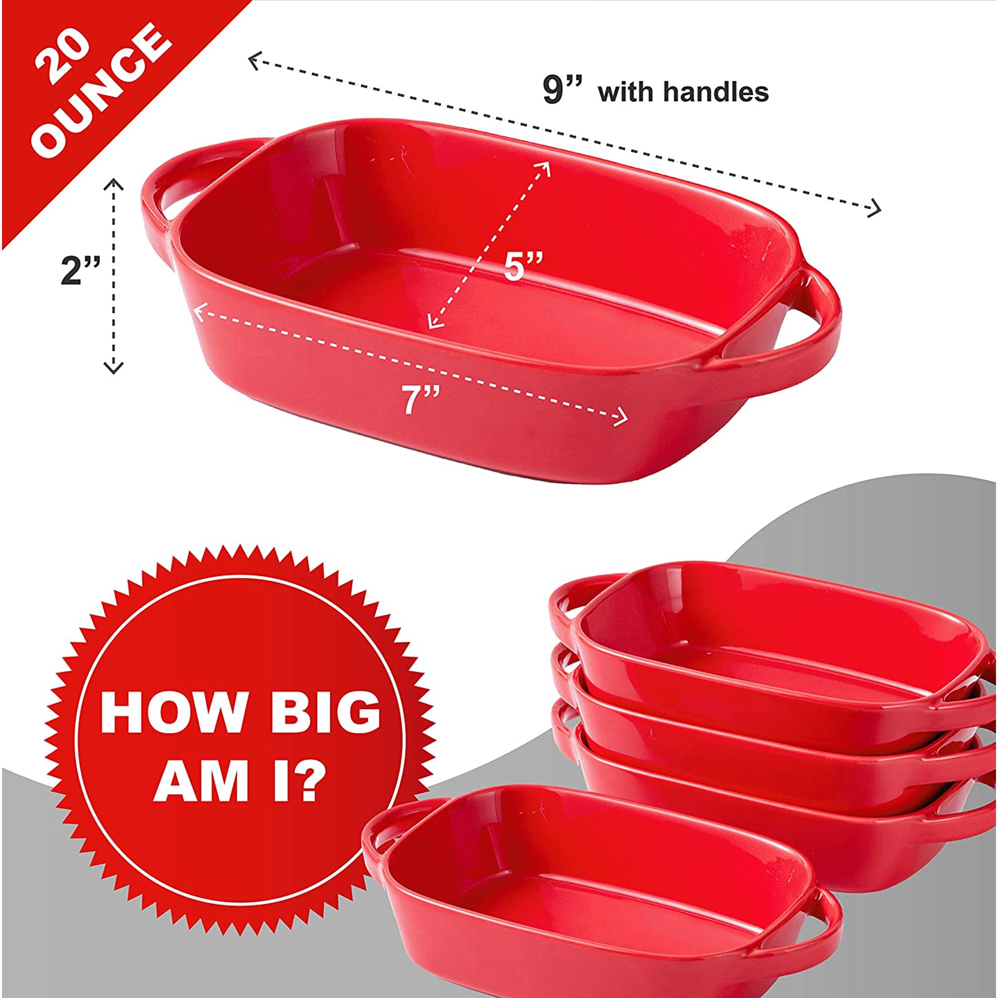 Bruntmor Set of 4 Porcelain 7″x5″ Baking Dish Lasagna Pan. Oven Safe