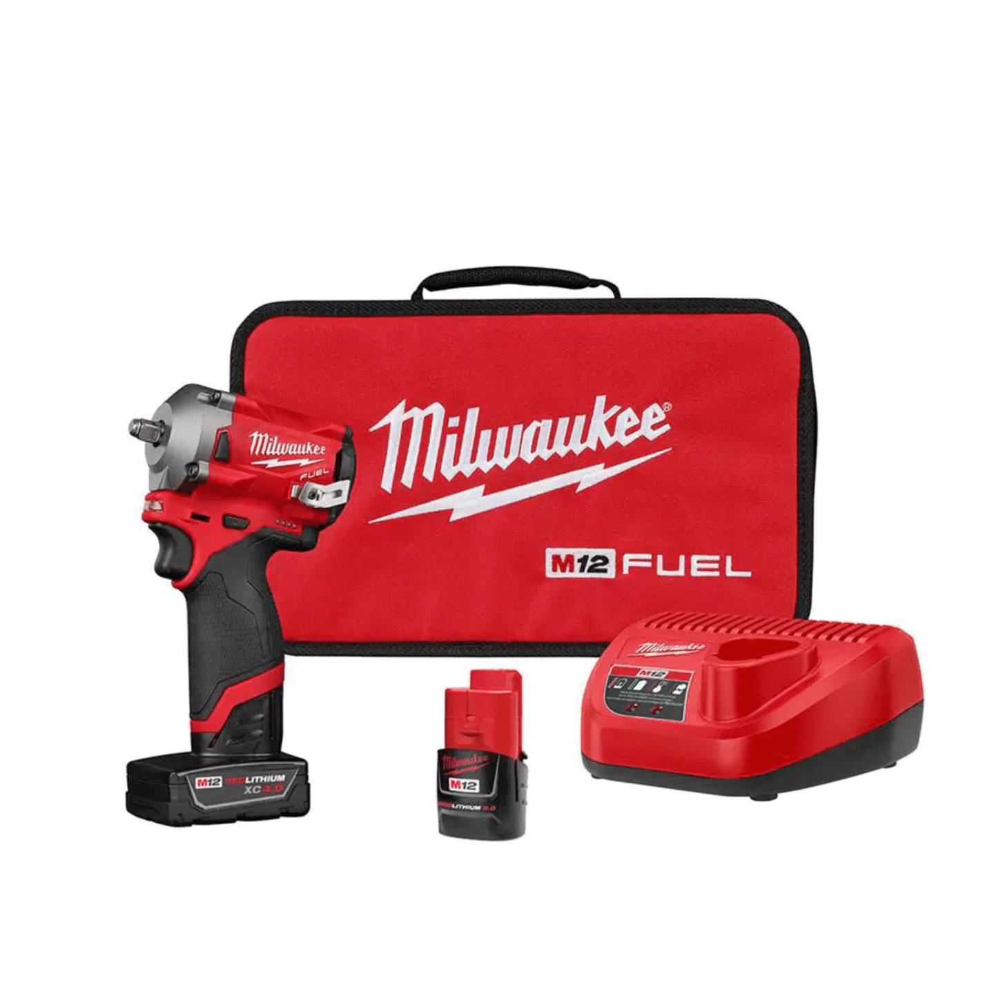 Milwaukee M12 Fuel 12-Volt Lithium-Ion Brushless Cordless Stubby 3/8 in. Impact Wrench Kit with One 4.0 & One 2.0Ah Batteries (2554-22)