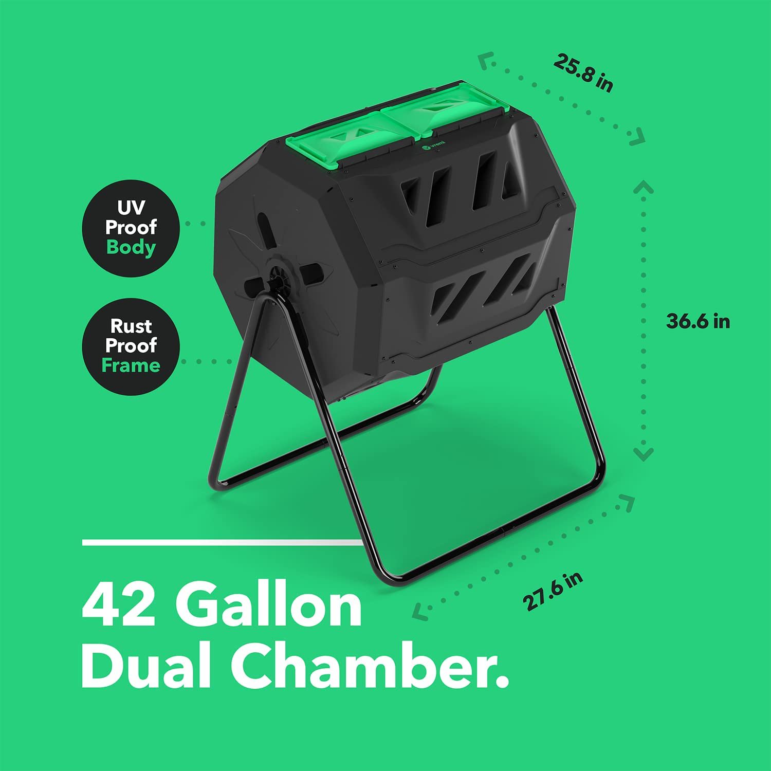 Vremi Tumbling Outdoor Compost Bin  ?Dual Chamber 360° UV Proof and Rust Proof 42 gal