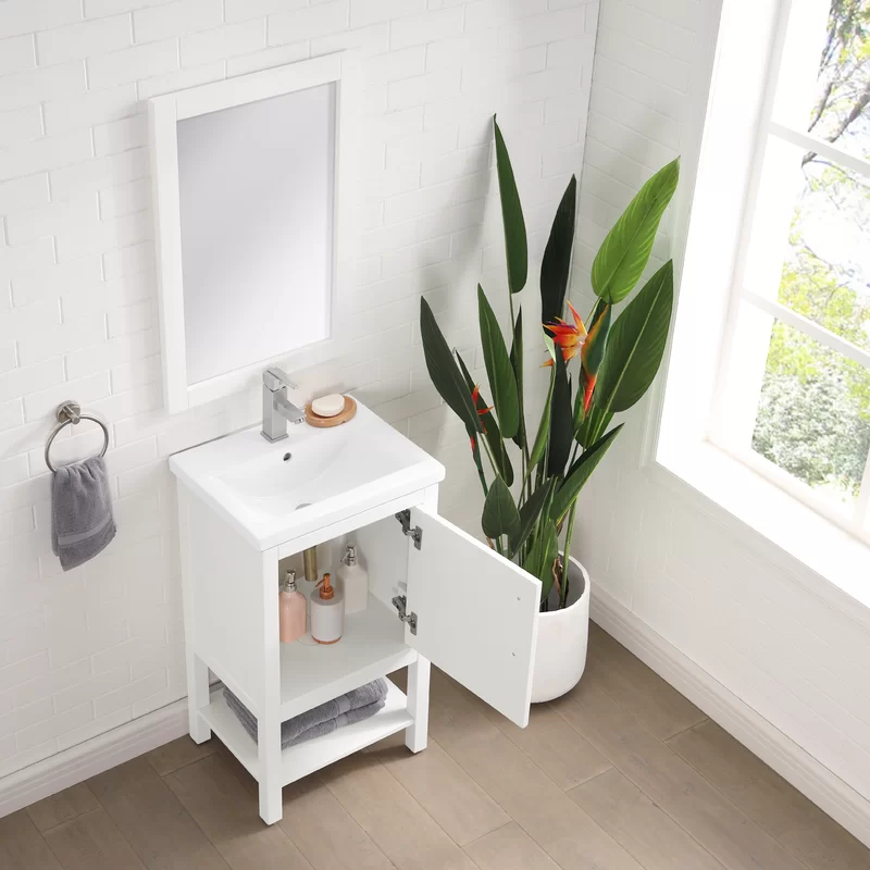 Sand & Stable Jewell 20.39” Free-standing Single Bathroom Vanity with Ceramic Vanity Top. White