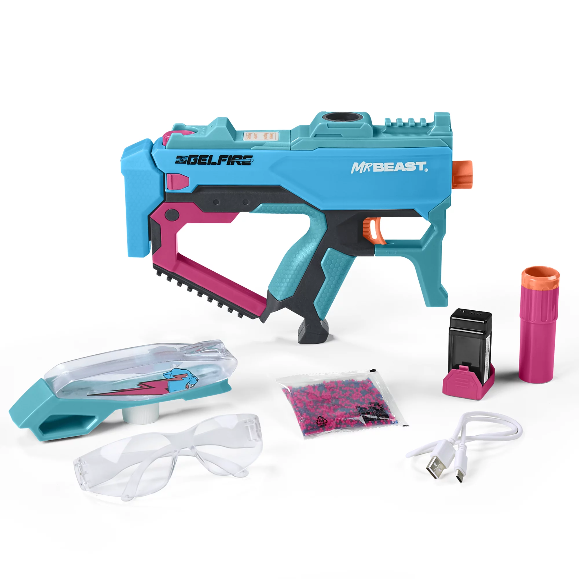 Nerf Pro Gelfire X MrBeast Blaster. 20.000 Gelfire Rounds. 300 Round Hopper. Rechargeable Battery