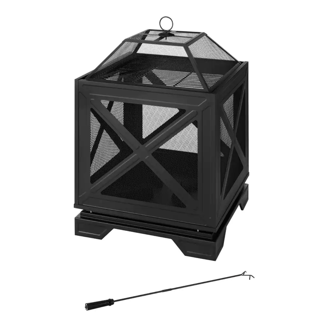Hampton Bay Westbury 26 in. W x 37.8 in. H Outdoor Square Wood Burning Black Fire Pit