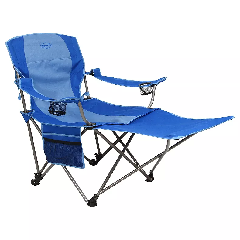 Kamp-Rite Folding Camp Chair w/ 2 Cupholders & Detachable Footrest. Blue