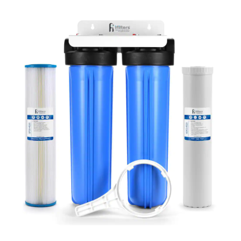 Ifilter Well Water Whole House Filtration System 20 in. Dual Stage Complete Commercial Grade 1 in. Ports