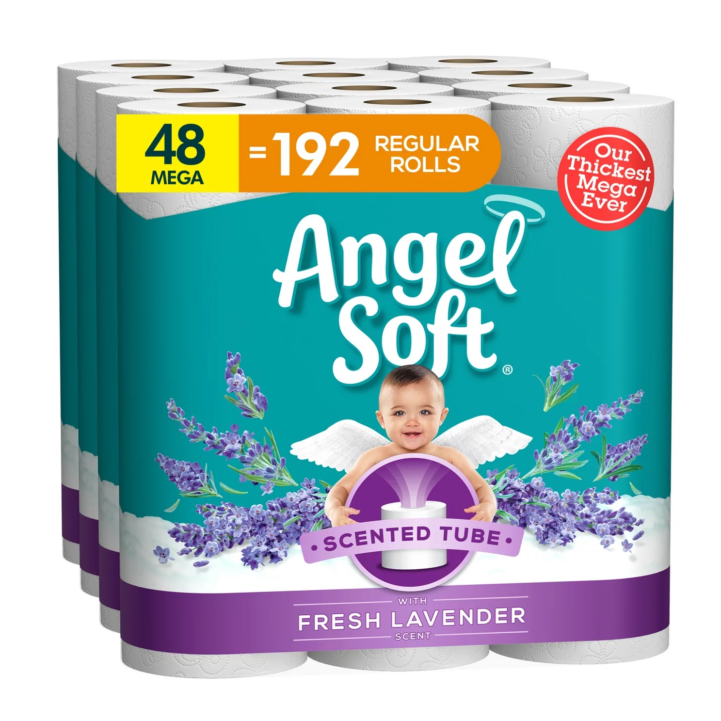 Angel Soft Toilet Paper with Fresh Lavender Scented Tube. 48 Mega Rolls