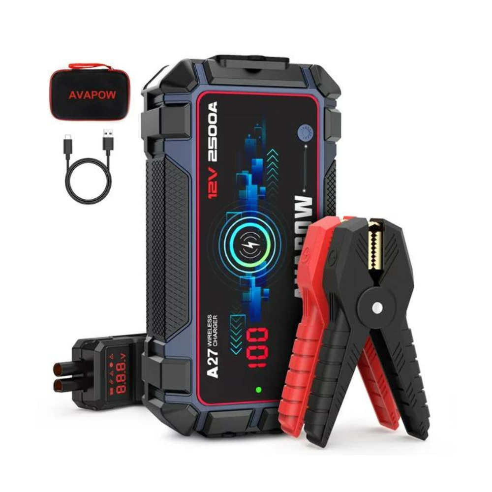 Avapow Car Battery Jump Starter 2500A Peak 22800mAh. Portable Auto Battery Boost Pack Jumper Box. IP65