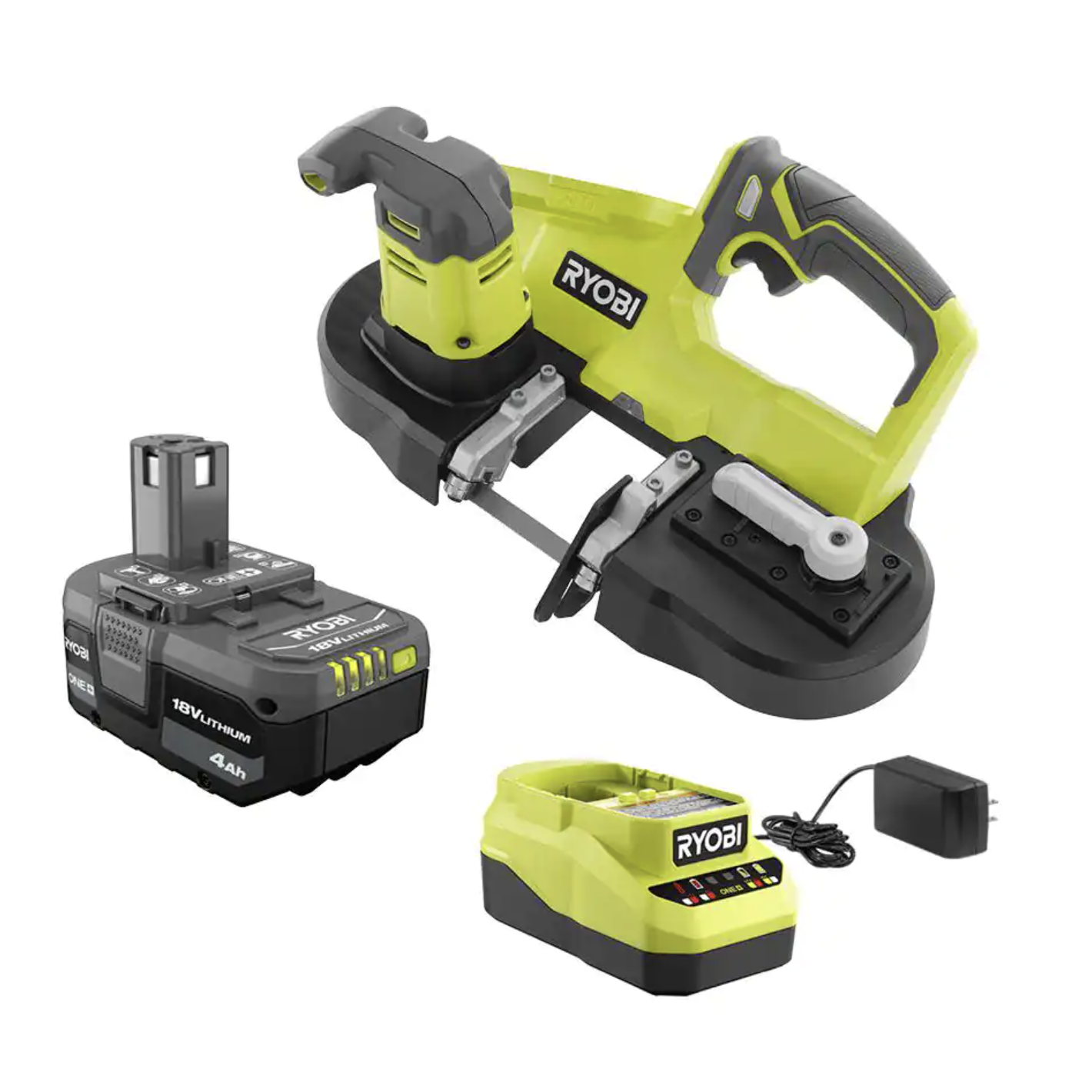 Ryobi One+ 18V Cordless 2-1/2 in. Compact Band Saw Kit with (1) 4.0 Ah Lithium-ion Battery and 18V Charger (P590K1)