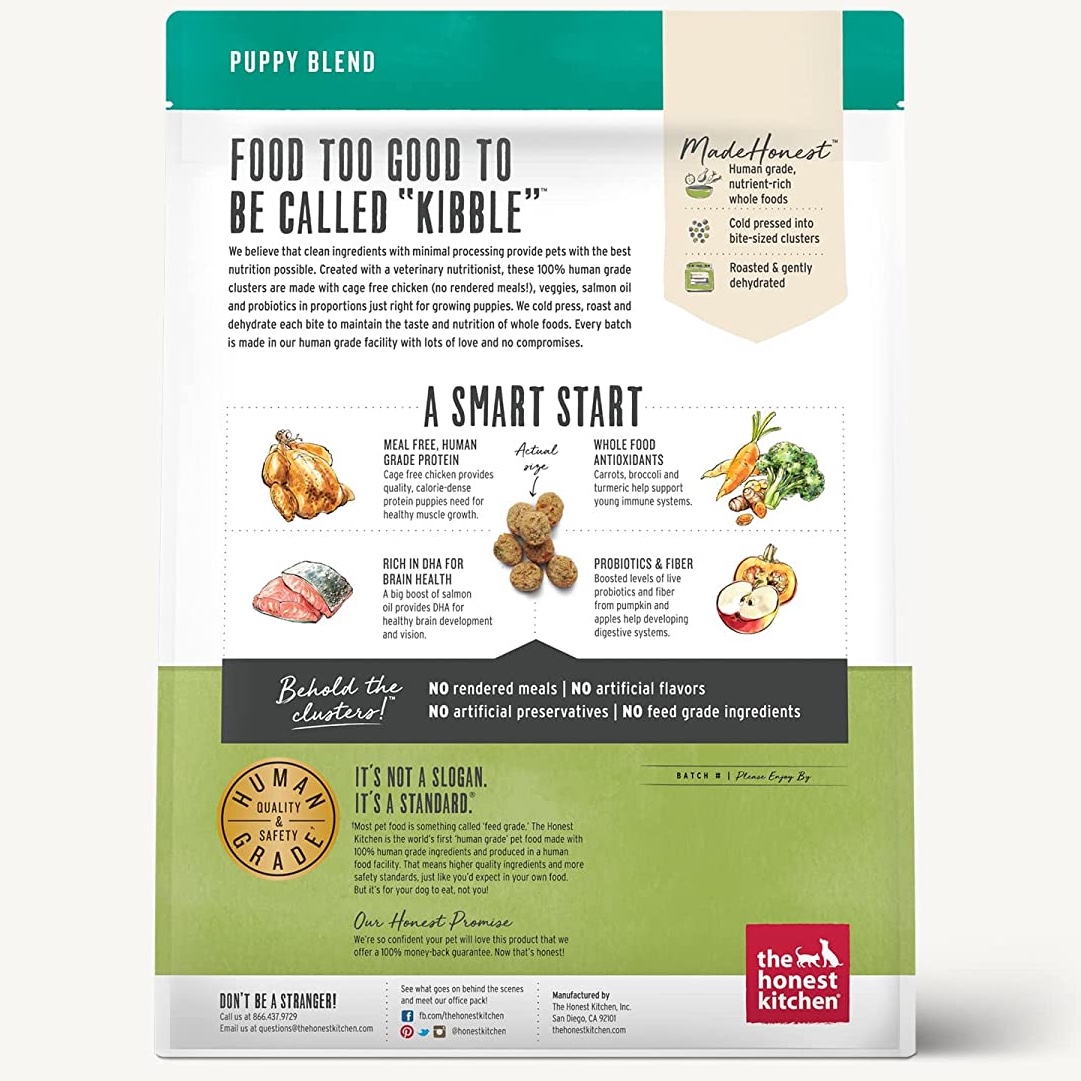 The Honest Kitchen Whole Food Clusters Chicken Recipe Puppy Blend Grain-Free Dehydrated Dog Food. 20-lb