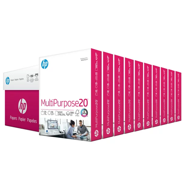 HP Printer Paper. Multipurpose. 8.5″ x 11″. 20 lb.. 96 Bright. 10 Ream Case - 5000 Sheets