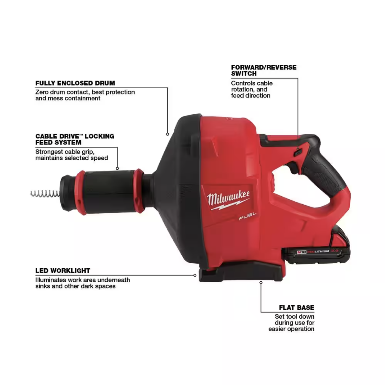 Milwaukee M18 FUEL 18-Volt Lithium-Iron Cordless Plumbing Drain Snake Auger with w/ CABLE DRIVE & 5/16 in. x 35 ft. Cable