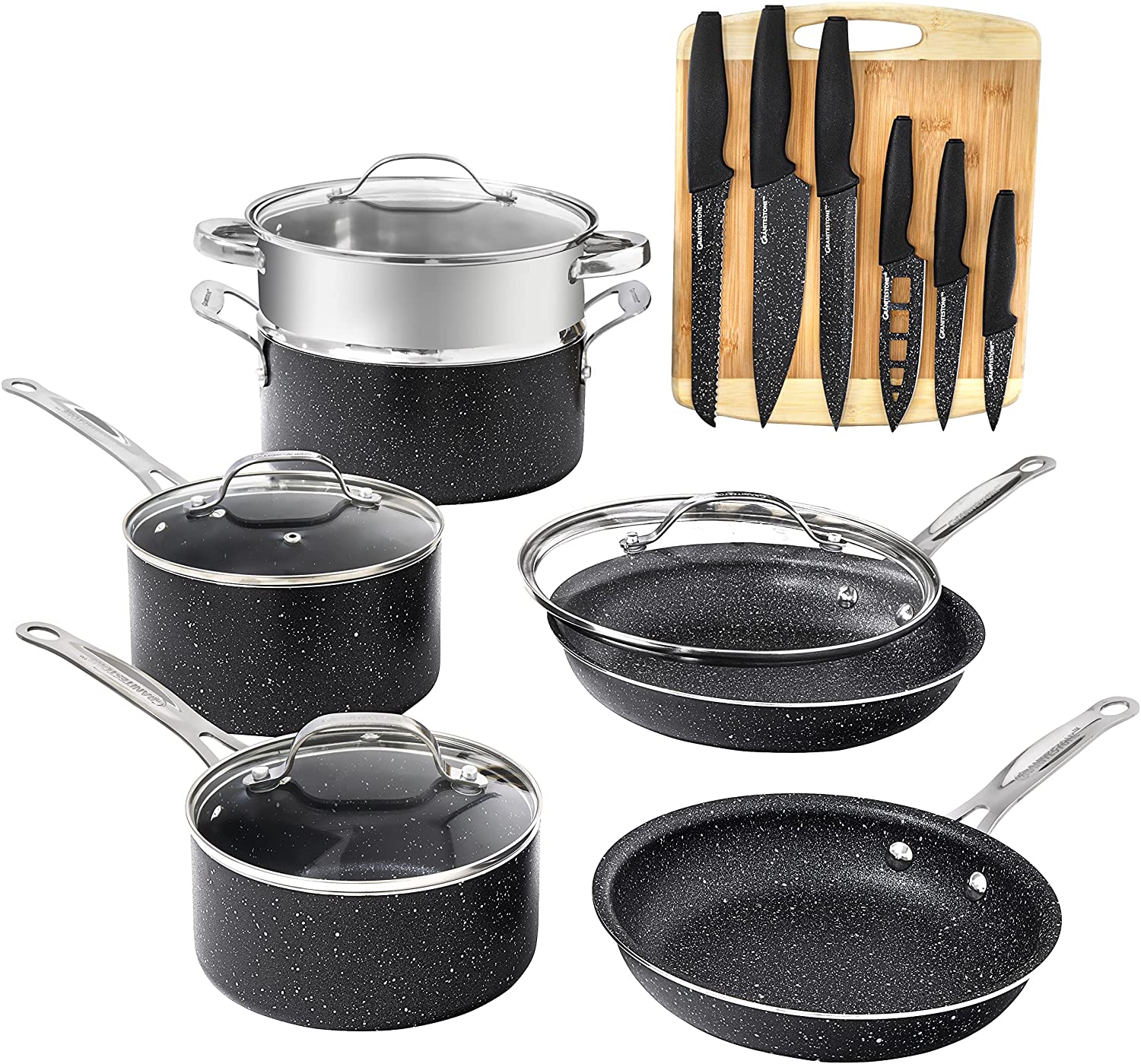 Granitestone 17 Nonstick Pots & Pans Set. Black