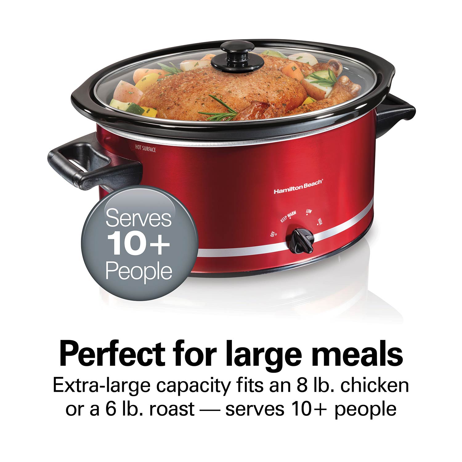 Hamilton Beach 8-Quart Large Capacity Slow Cooker. Red