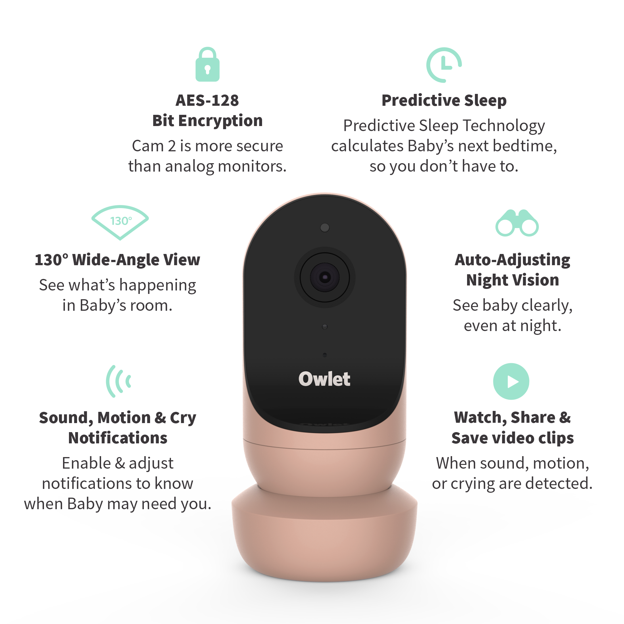 Owlet Cam 2 Smart Portable Video Baby Monitor. HD Video Camera. Encrypted WiFi. Temp. Night Vision. 2-Way Talk. Dusty Rose