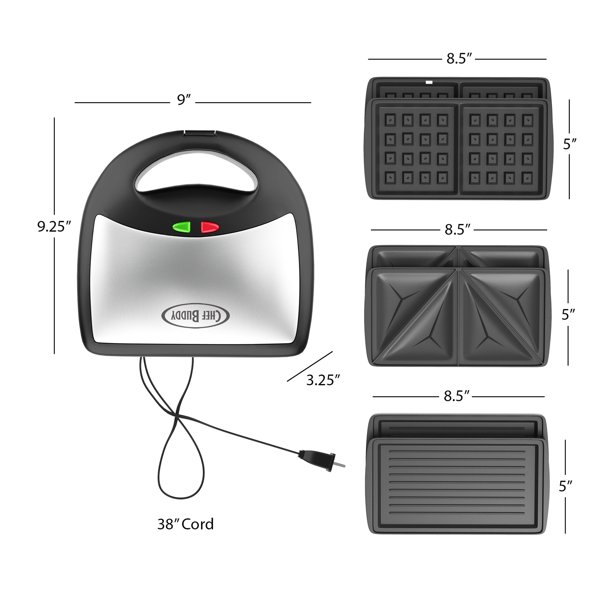 Chef Buddy 3-in-1 Sandwich Panini and Waffle Press