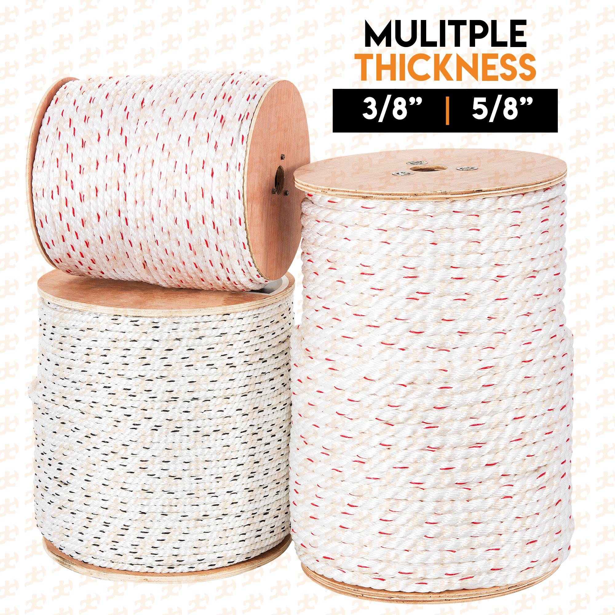 Xpose Safety Poly Combo 3 Strand Safety Rope. 3/8 In. x 600 Ft.. UV Coated Polypropylene Rope for Fall Protection. Ladder Safety. Climbing