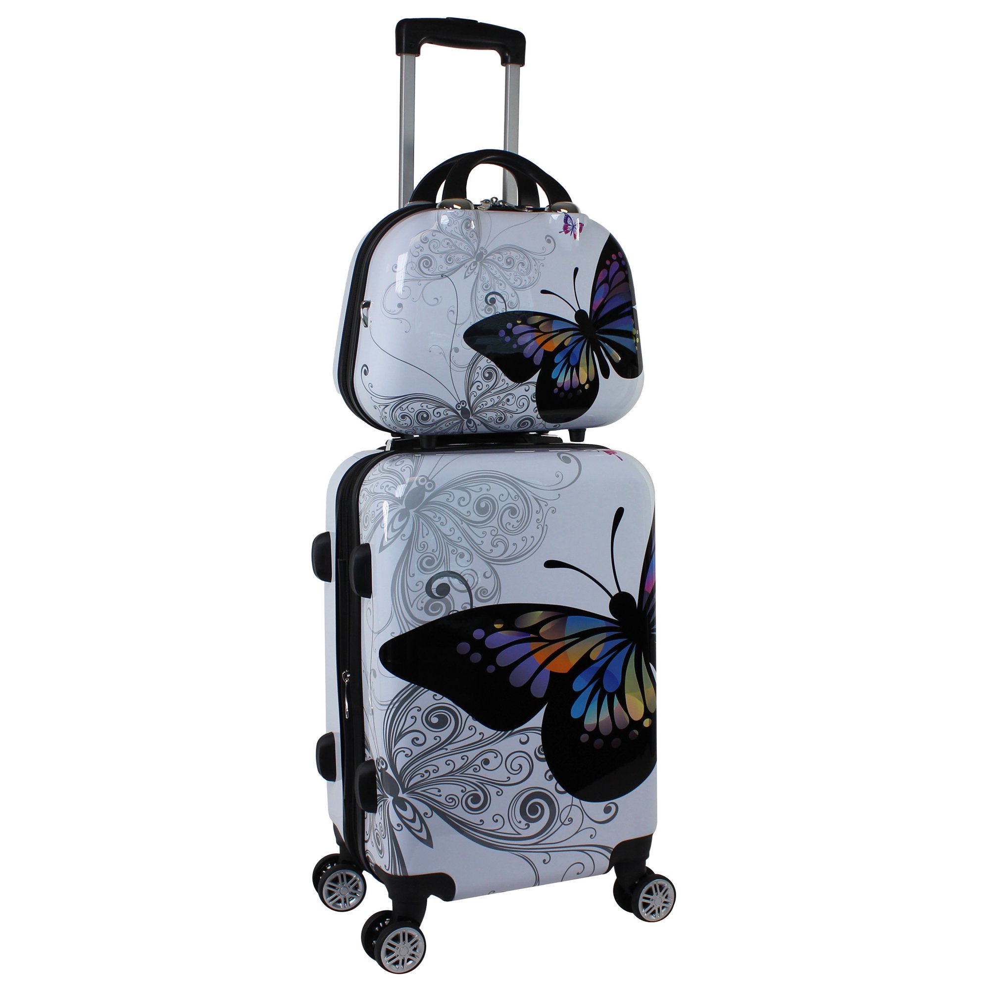 World Traveler Butterfly 2-Piece Hardside Carry-on Spinner Luggage Set (14″ and 20″)