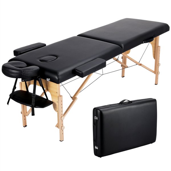 SmileMart 84″ Wooden Portable 2 Section Massage Table. Black