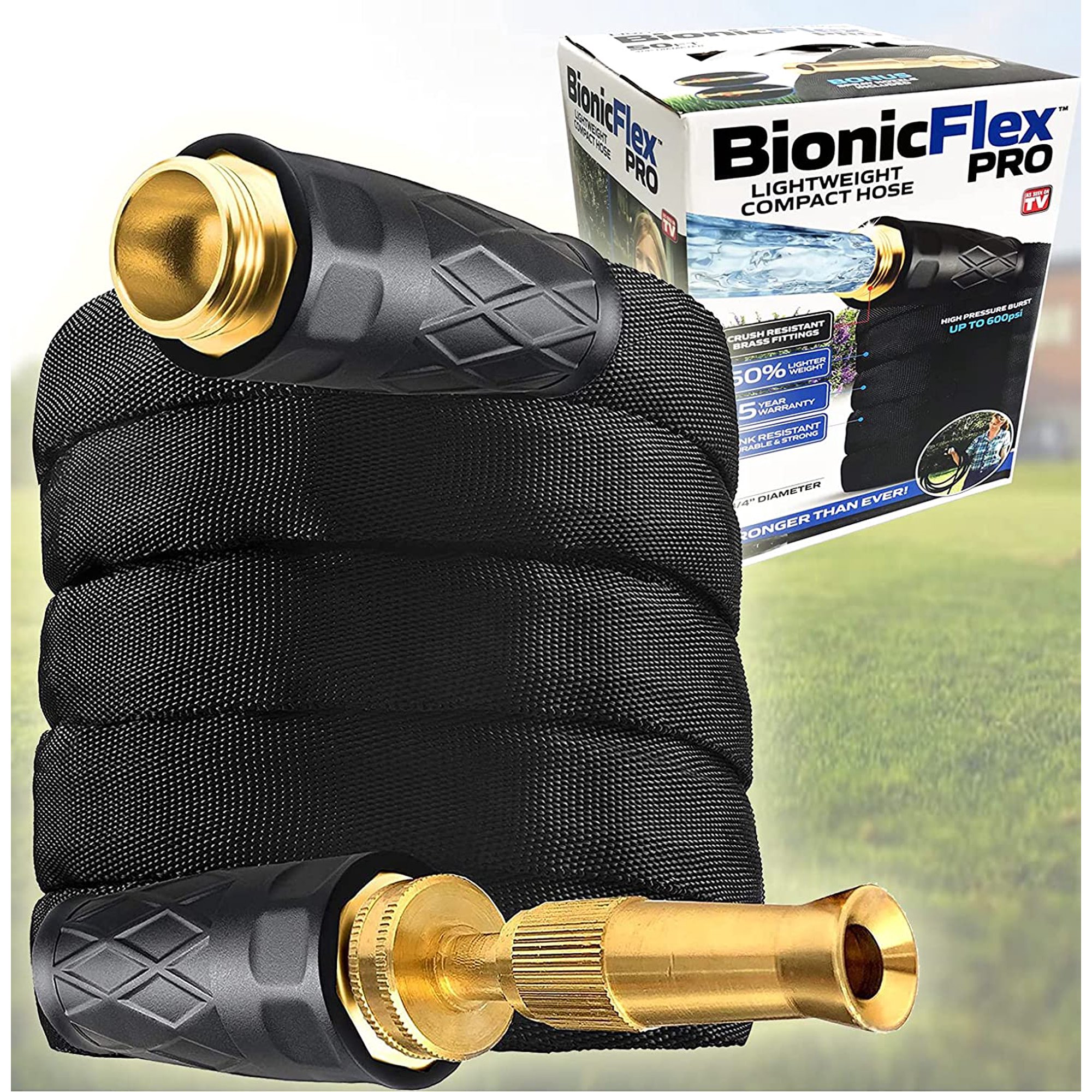 As Seen on TV Bionic Flex Pro 100' Garden Hose Heavy Duty. Lightweight Weatherproof Garden Water Hose
