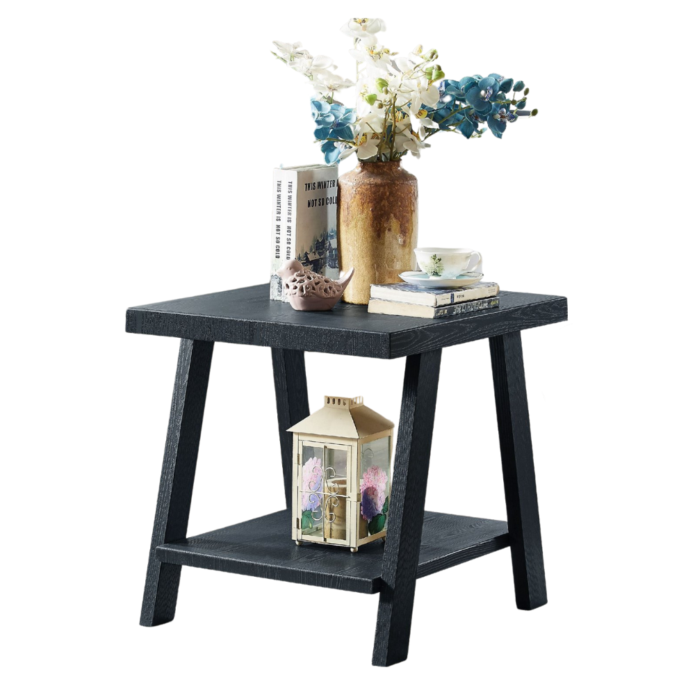 Roundhill Furniture Athens Contemporary Wood Shelf End Table. Black