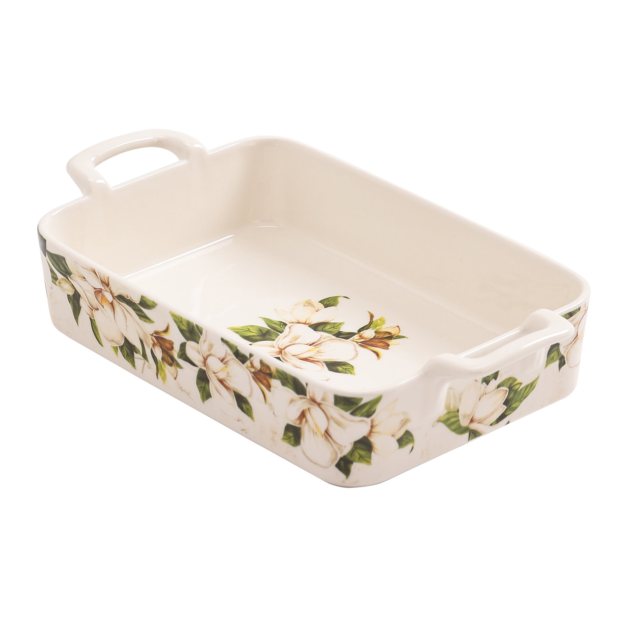Bico International Magnolia Floral Stoneware Baking Dish. Lasagna Pan. Medium Rectangular Baking Pan