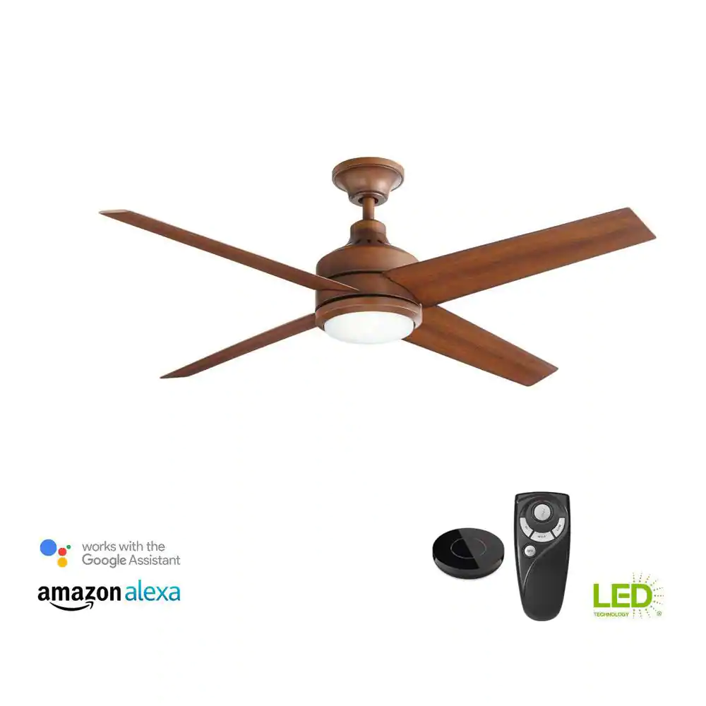 Home Decorators Collection Mercer 52 in. Integrated LED Indoor Distressed Koa Ceiling Fan with Light Kit