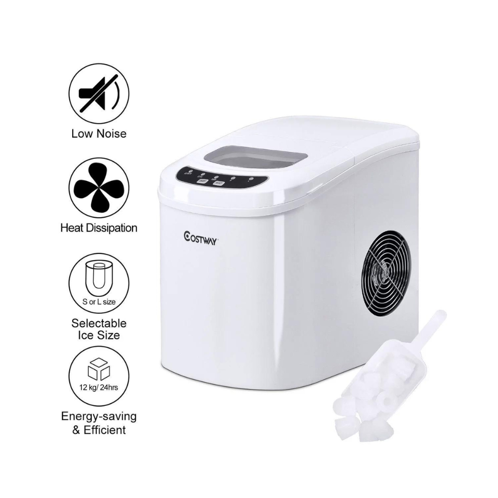 Costway White Portable Compact Electric Ice Maker Machine Mini Cube 26lb/Day