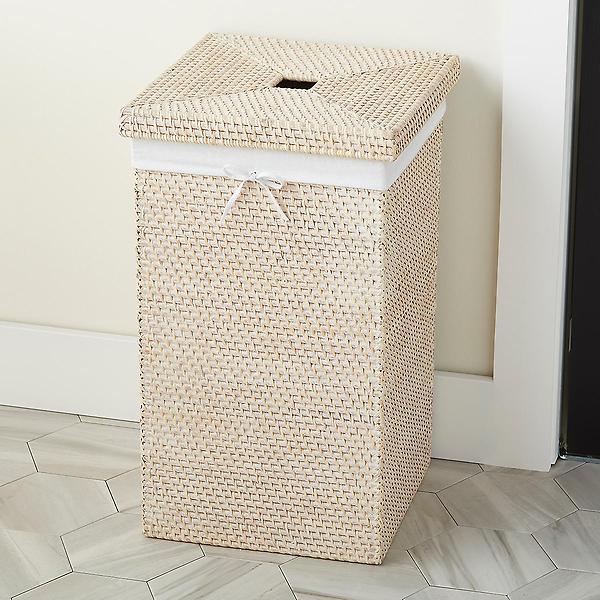 Square Rattan Hamper Whitewash