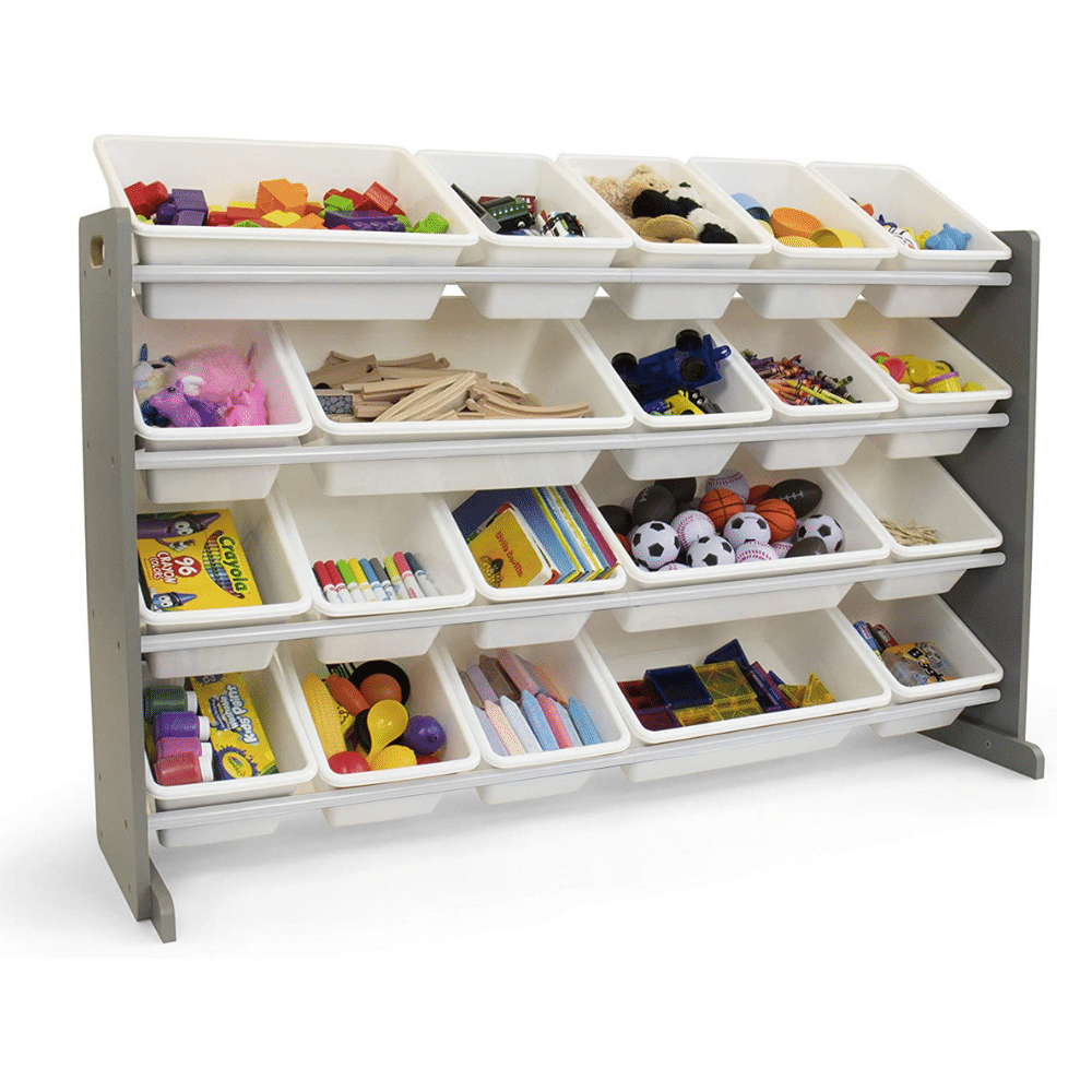 Humble Crew Extra-Large Kid-s Toy Organizer. 20 Storage Bins. Universal. Grey/white