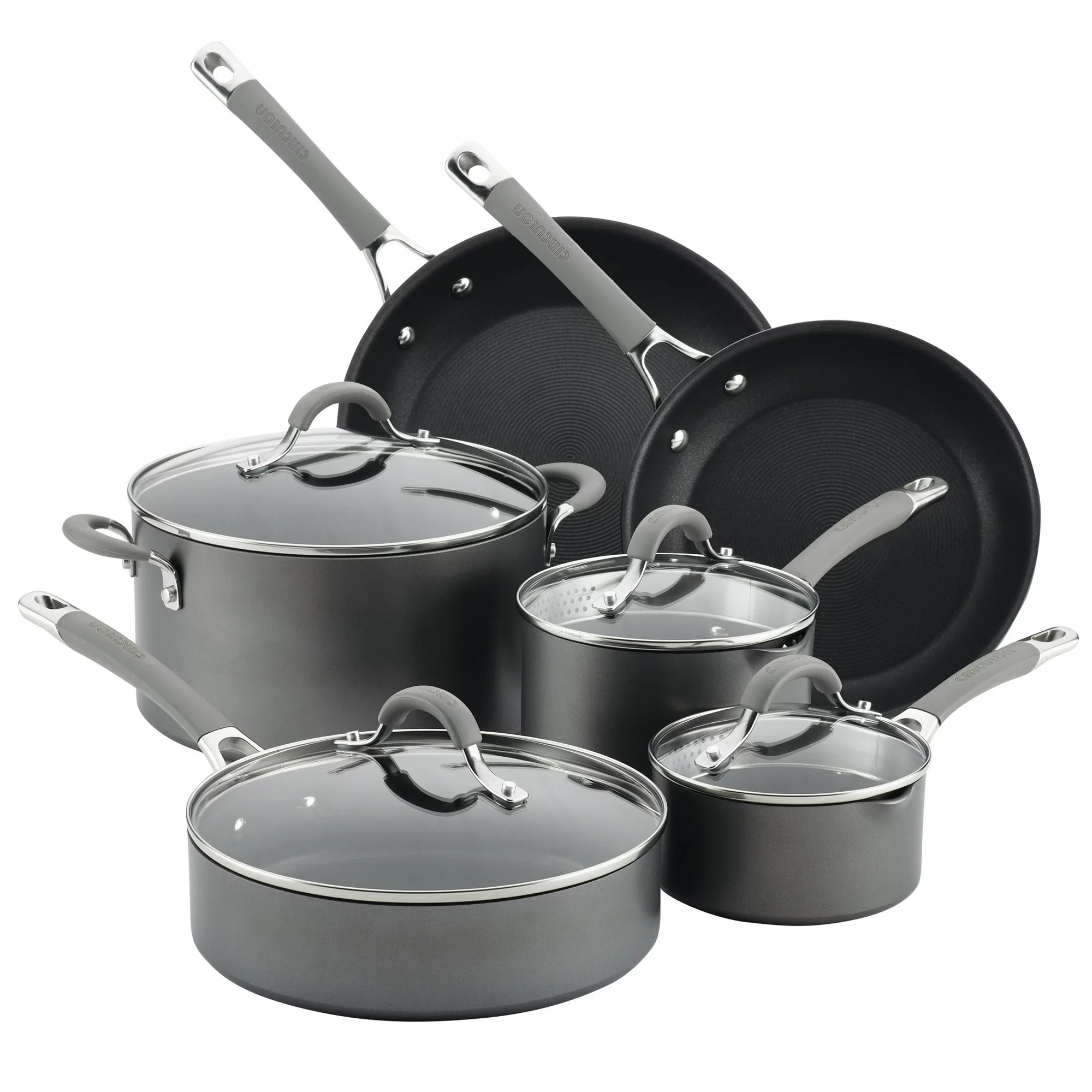 Circulon Elementum Hard-Anodized Nonstick Cookware Set. 10-Piece. Gray