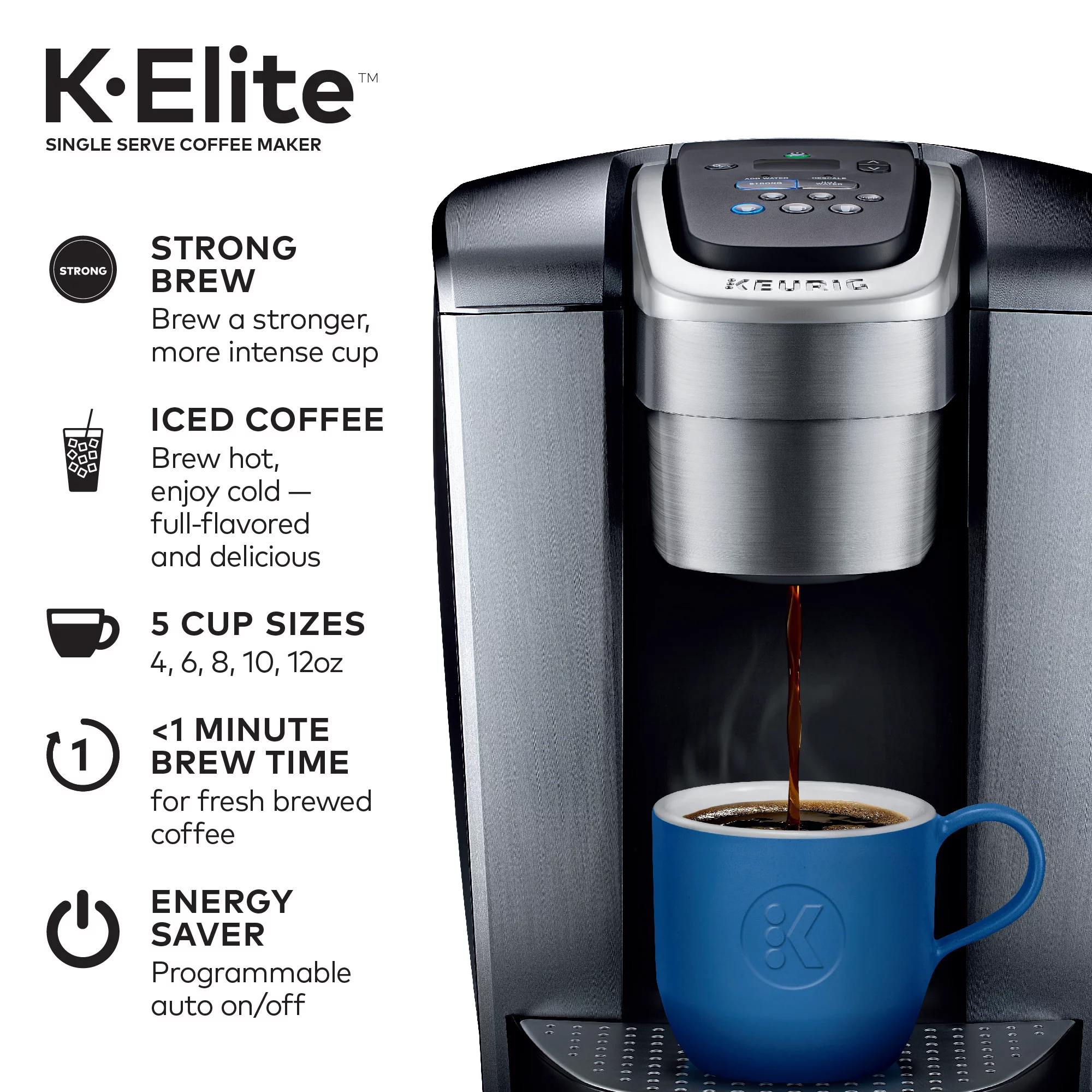 Keurig K-Elite Single-Serve K-Cup Pod Coffee Maker. Brushed Silver