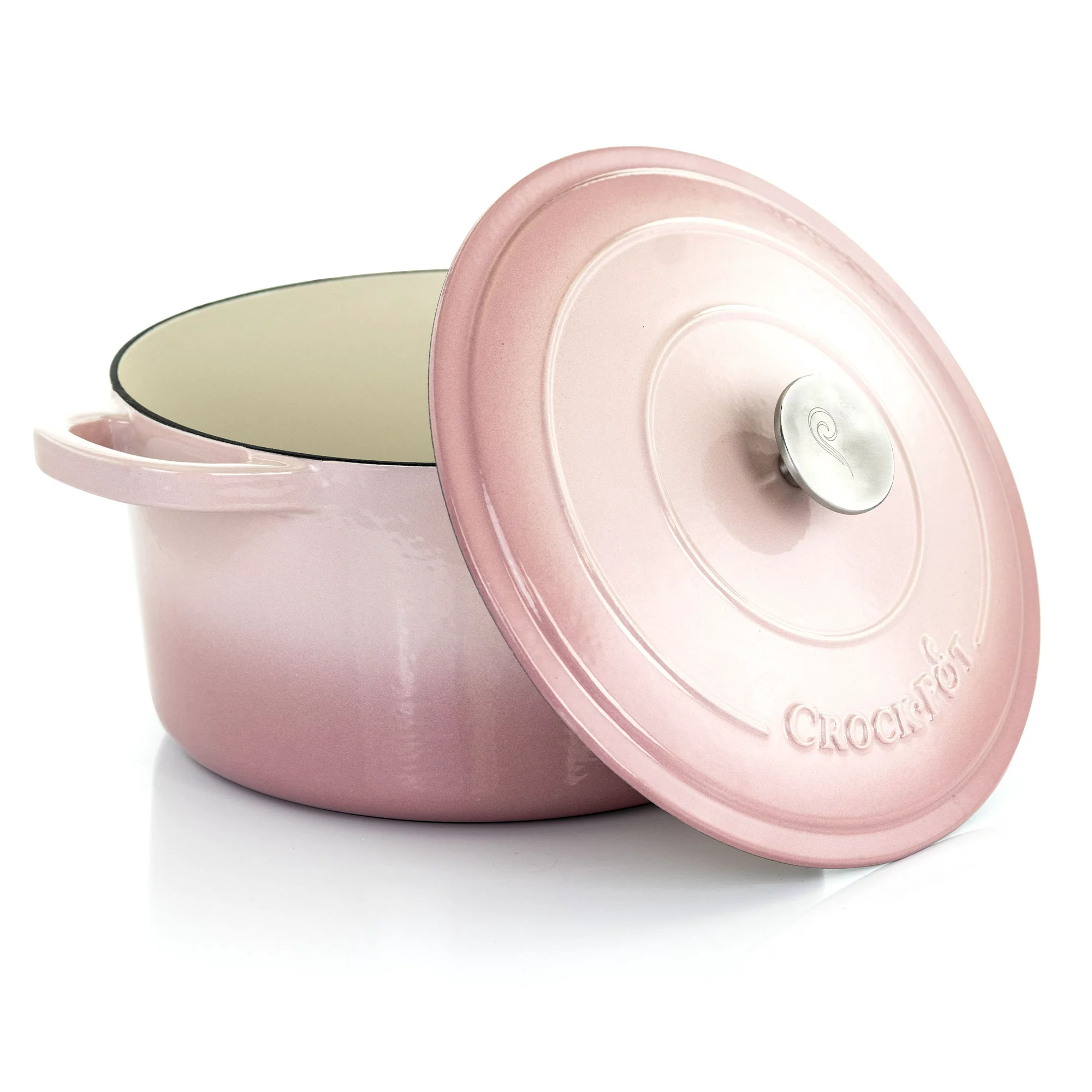 Crock-Pot Artisan 2 Piece 7 Quarts Enamled Cast Iron Dutch Oven in Blush Pink