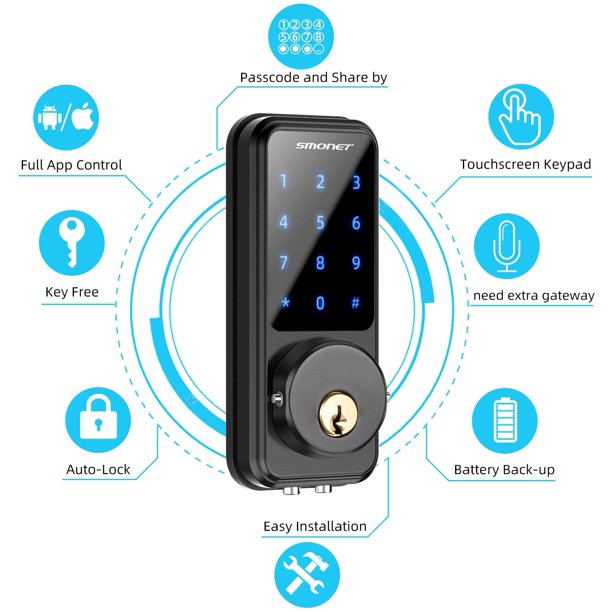 Smart Lock. Smonet Touchscreen Keypad Deadbolt. Keyless Door Entry for Exterior Door