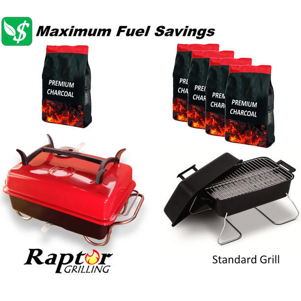 Raptor Grilling - Optimized Portable Charcoal Grill Smoker - Barbecue For Camping. Red