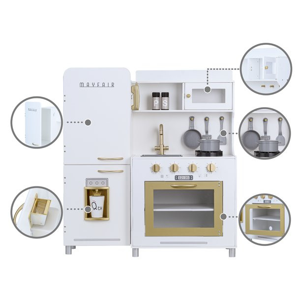 Teamson Kids Little Chef Mayfair. Play Kitchen with Oven. Sink & Cookware -White/Gold