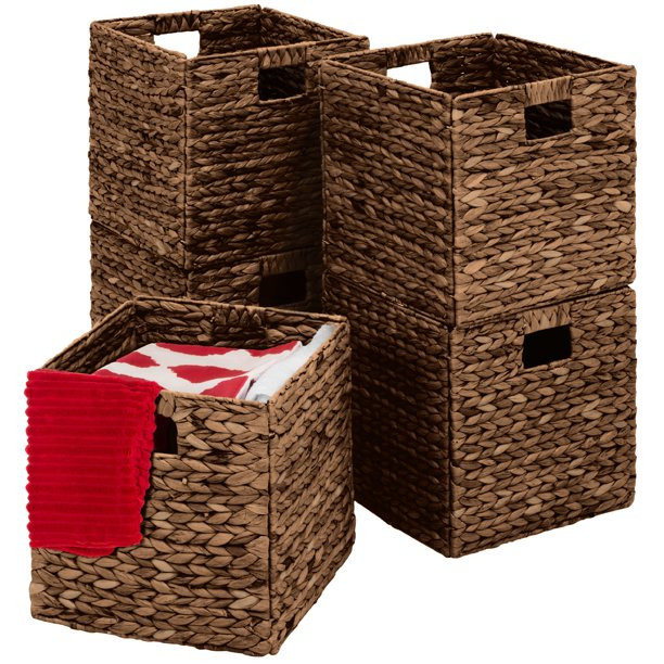 Best Choice Products 12x12in Hyacinth Baskets. Set of 5 Multipurpose Collapsible Organizers. Espresso