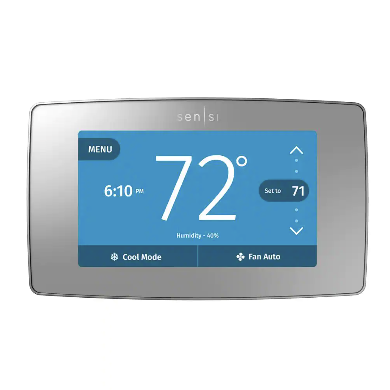 Emerson Sensi Touch Smart 7-Day Programmable Thermostat with Touchscreen Color Display. C-Wire Required. Silver