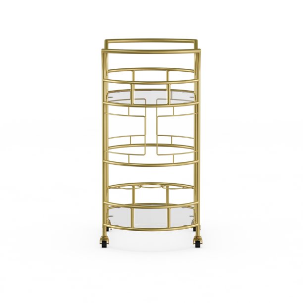Better Homes & Gardens Gold Metal And Glass Fitzgerald Serving Bar Cart