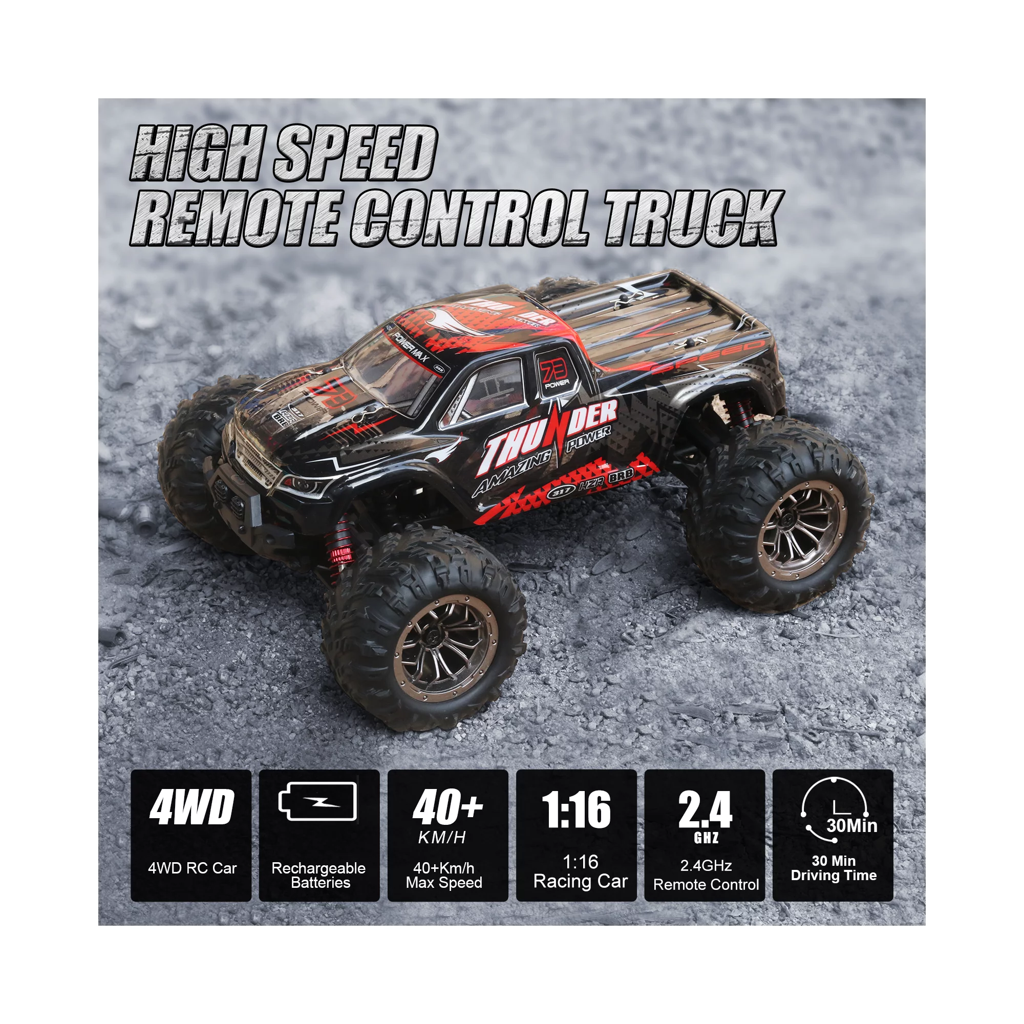 Hot Bee Remote Control Car 1:16 RC Cars 40+km/h 4WD Off Road Monster Truck with Lights