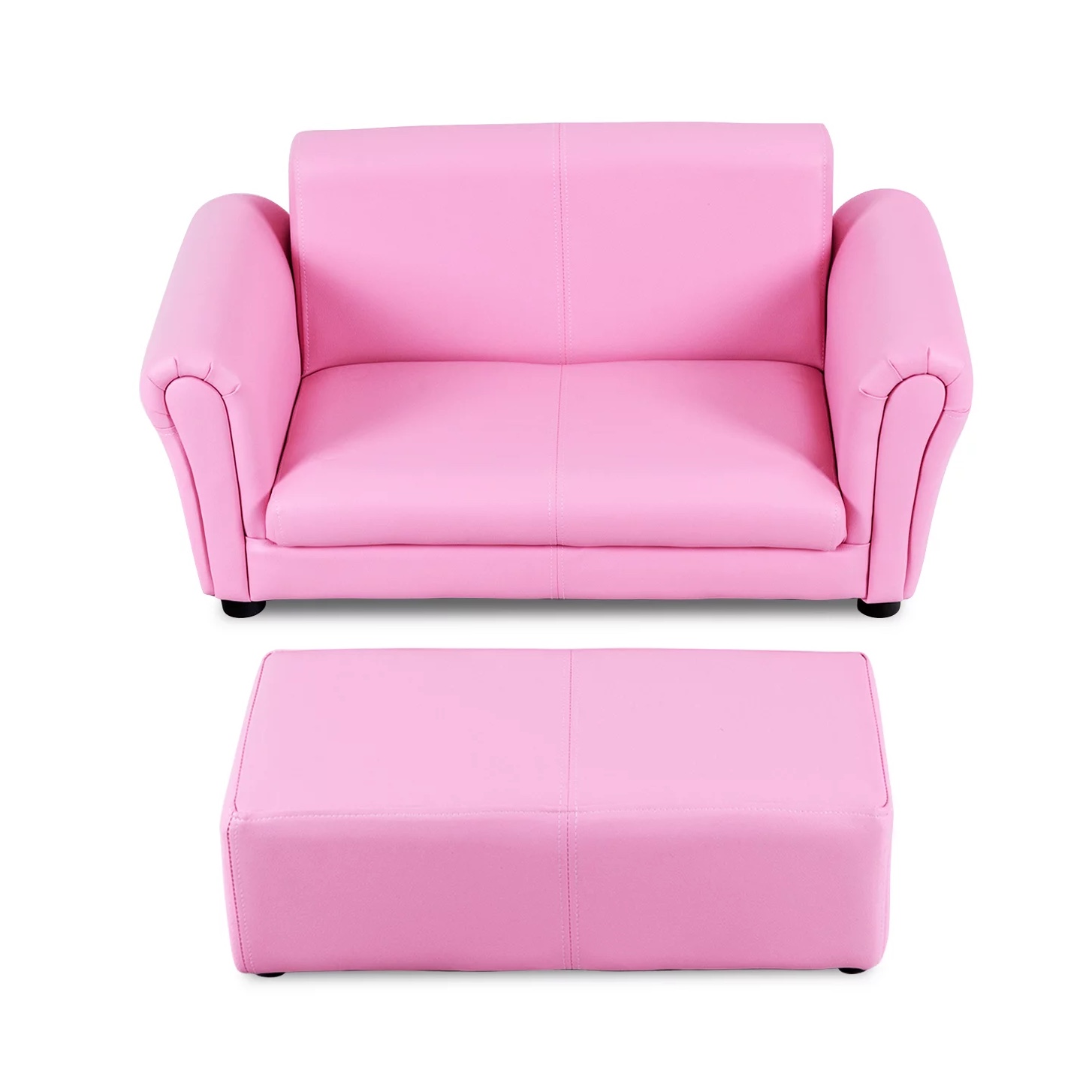 Costway Pink Kid-s Sofa Armrest Chair Couch Lounge with Ottoman