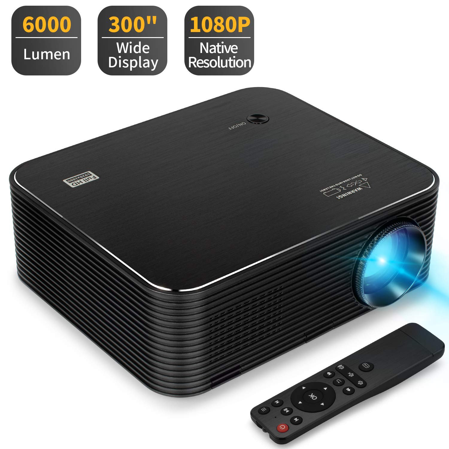 Apeman LC650 Native 1080P Projector. Support 4K. 300″ Screen. 4D Electronic Keystone. 75% Zoom