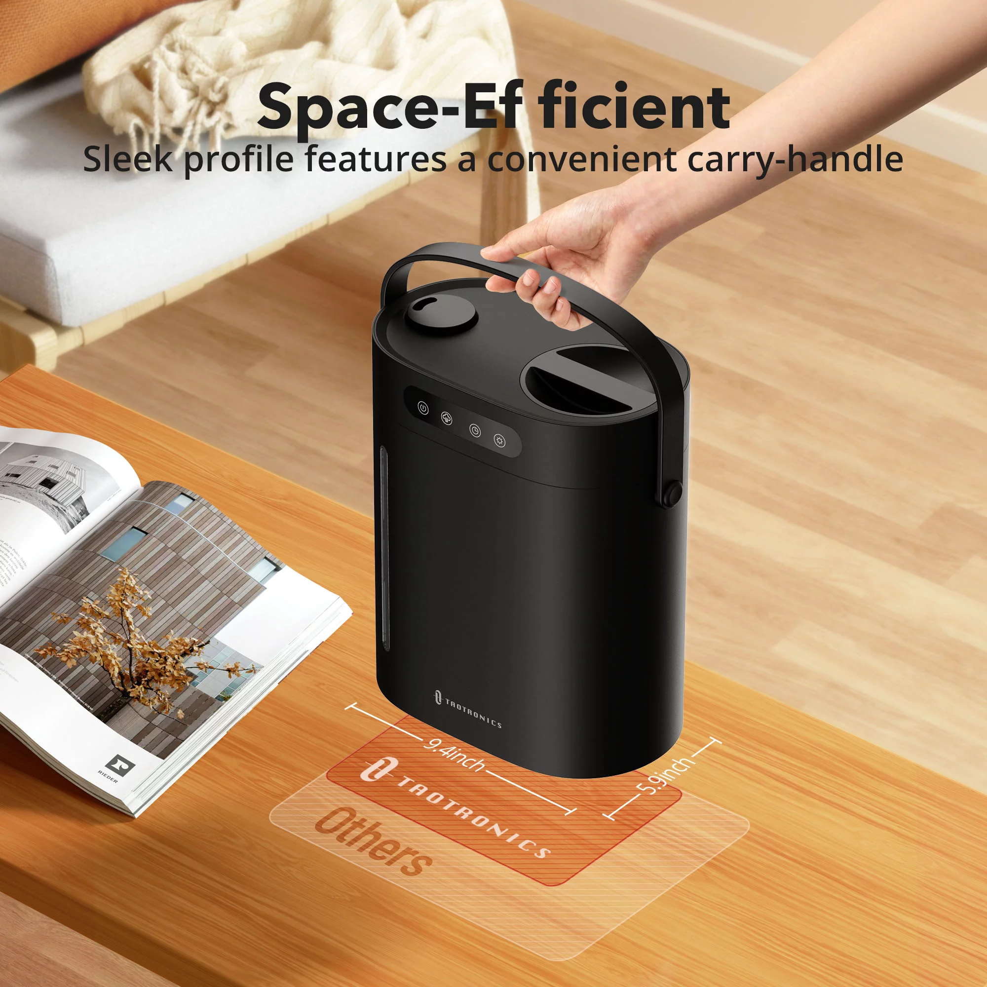 Taotronics 6L Cool Mist Humidifier with Touch Control Adjustable 3 Mist Outputs. Black