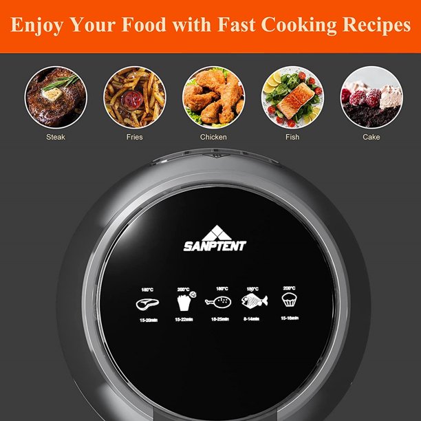 Sanptent 5.8 Quart Air Fryer. Electric Hot Oven Oilless Multifunctional Cooker With Digital LED Touchscreen. Black